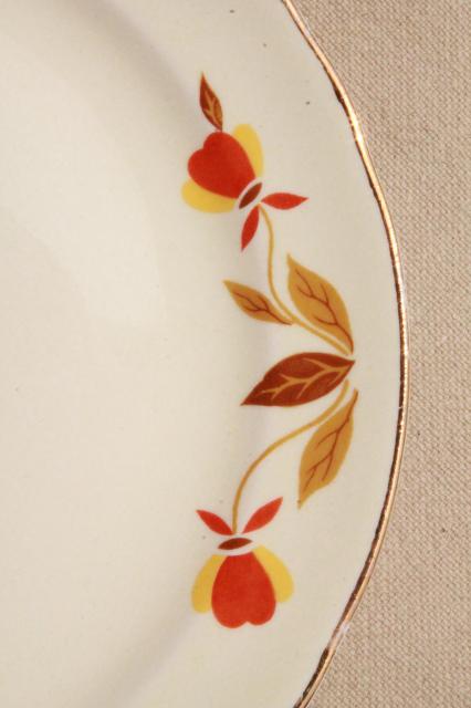 vintage Jewel Tea autumn leaf bread & butter plates, Hall china Jewel T dinnerware