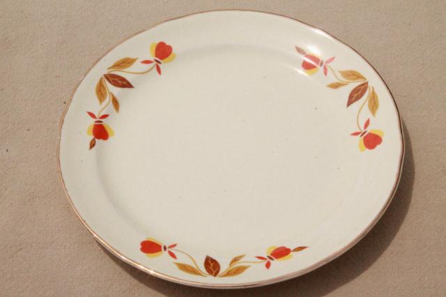 vintage Jewel Tea autumn leaf bread & butter plates, Hall china Jewel T dinnerware