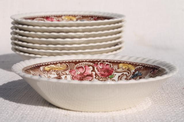 vintage Johnson Bros Devonshire pattern transferware china, small plates and bowls