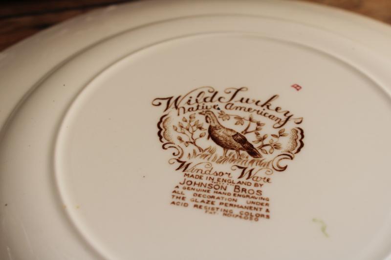 vintage Johnson Bros transferware china dinner plate Wild Turkeys Native American pattern