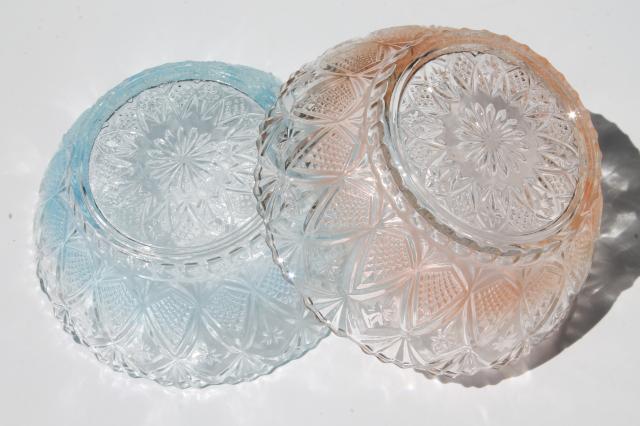 vintage KIG Indonesia pastel tint pressed glass bowls, dessert dishes set