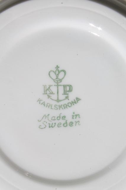 vintage Karlskrona Sweden porcelain cups & saucers, gold wedding band pattern china