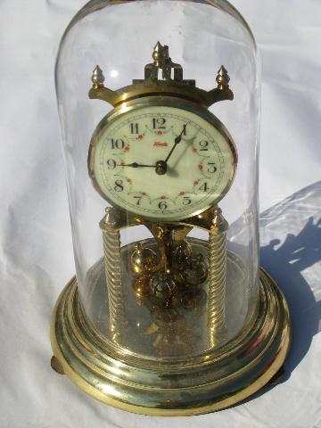 Kieninger Vintage Kundo Mechanical  400 day Anniversary Clock Brass Glass Germany 