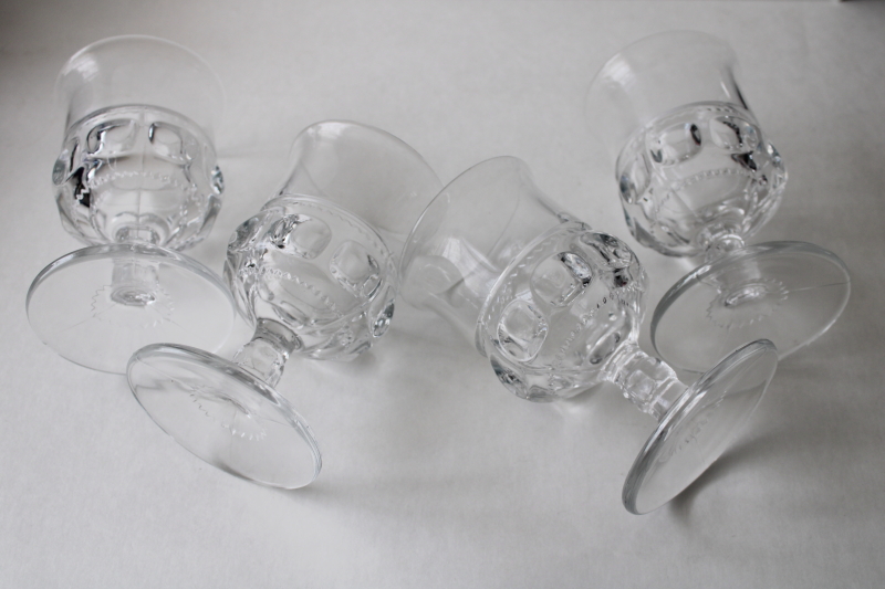 vintage Kings Crown crystal clear pressed glass goblets, chunky water or wine glasses