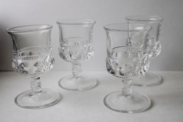 vintage Kings Crown crystal clear pressed glass goblets, chunky water or wine glasses