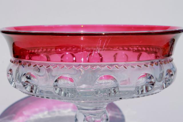 vintage Kings Crown glass compote bowl pedestal dish w/ ruby flash stain color band