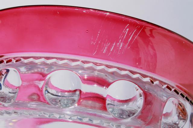 vintage Kings Crown glass compote bowl pedestal dish w/ ruby flash stain color band