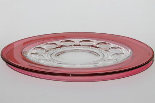 vintage Kings Crown pattern glass cake plate w/ ruby stain border, pretty for Christmas!