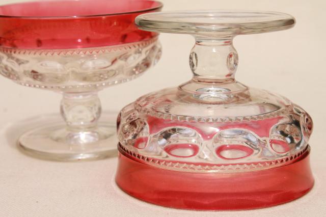 vintage Kings Crown pattern glass sherbets or champagne glasses w/ ruby band red flashed color