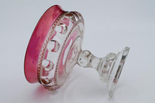 vintage King's Crown ruby flash thumbprint glass compote pedestal fruit bowl