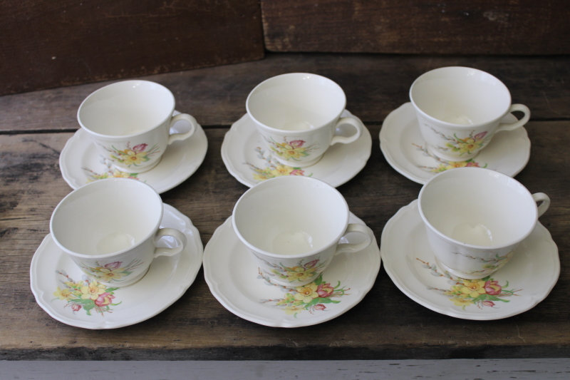 vintage Knowles china dinnerware set for 6 Easter spring flowers daffodils tulips willow buds