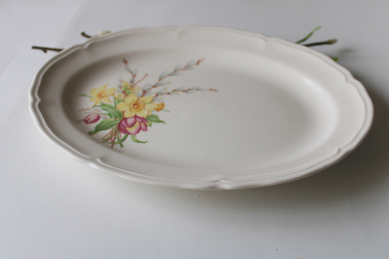 vintage Knowles china tray or platter, Easter spring flowers daffodils tulips willow buds