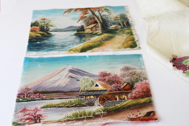 vintage Korea hand embroidered silk embroidery picture panels landscape scenes