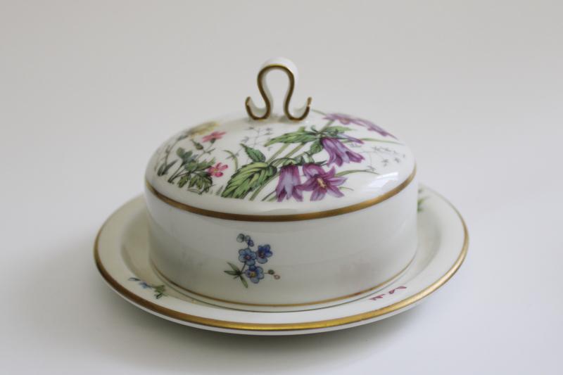 vintage Krautheim Bavaria china, round butter dish meadow and mountain alpine flowers