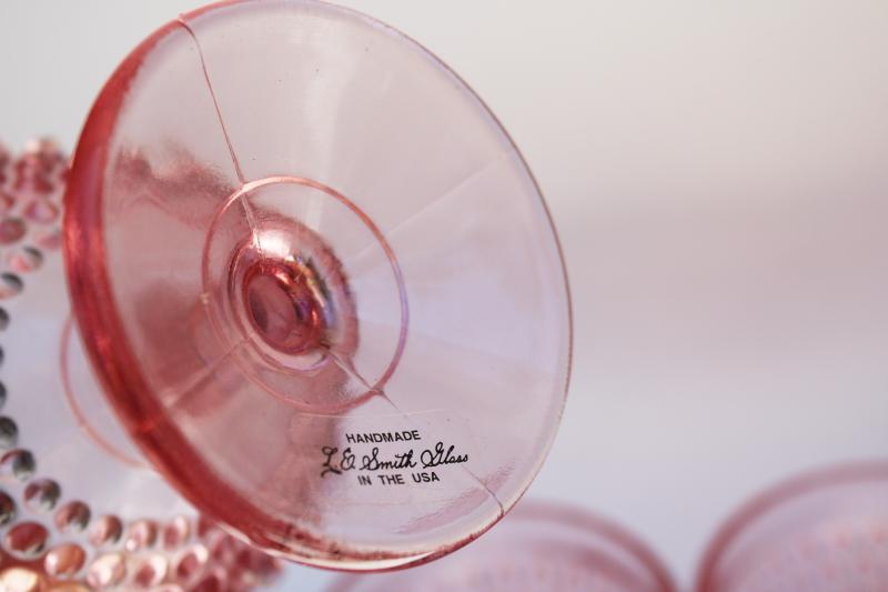 vintage L E Smith label pink hobnail glass champagne glasses or sherbet dishes