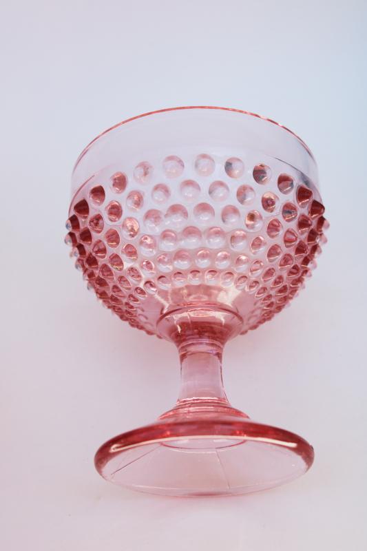 vintage L E Smith label pink hobnail glass champagne glasses or sherbet dishes