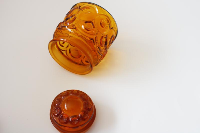 vintage LE Smith amber glass Moon & Stars small canister jar with lid 