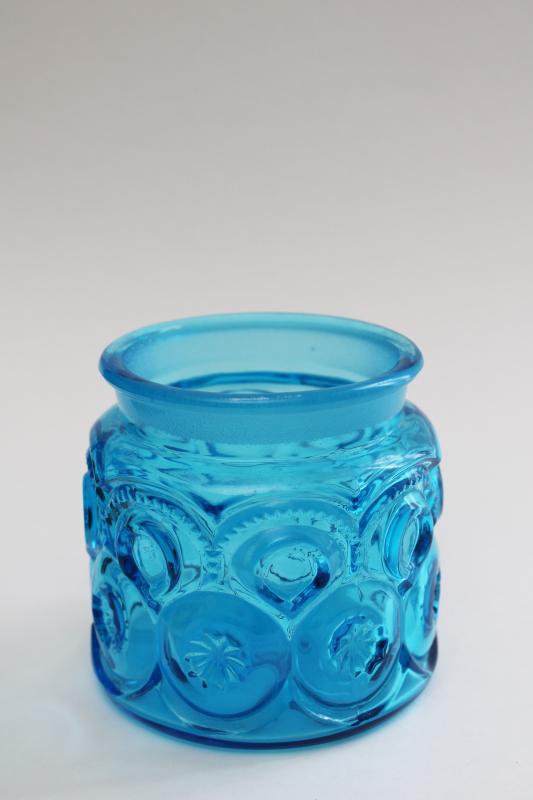 vintage LE Smith blue glass Moon & Stars small canister, replacement jar (no lid)