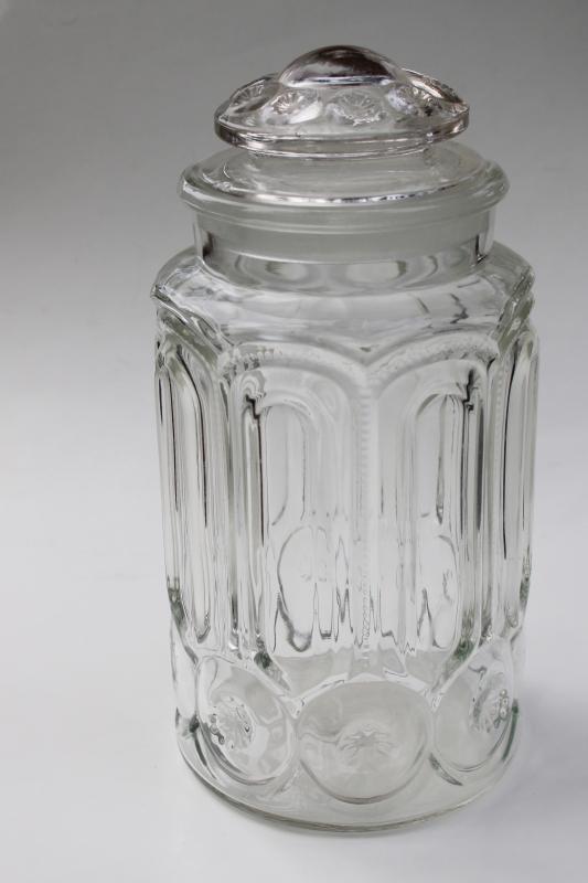 vintage LE Smith moon and stars clear glass kitchen canister, flour or cookie jar