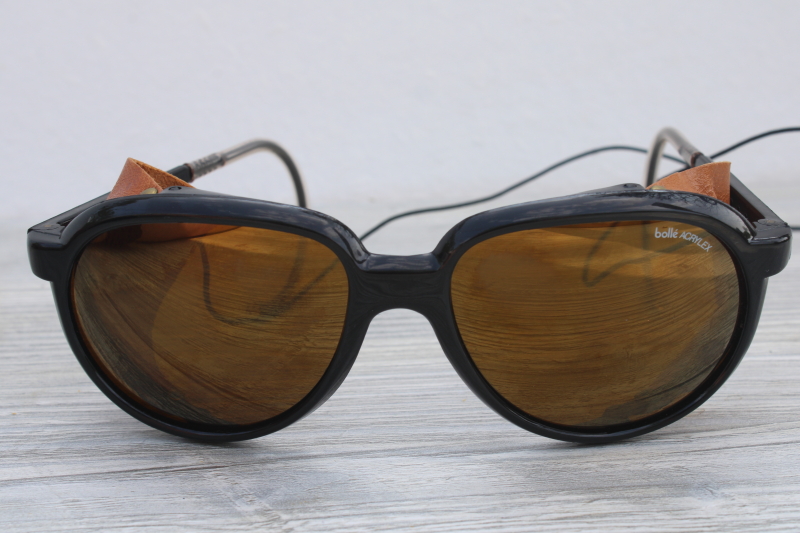 vintage LL Bean Bolle Glacier sunglasses, climber or ski glasses w/ leather side wrap