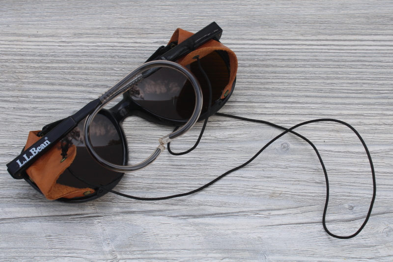vintage LL Bean Bolle Glacier sunglasses, climber or ski glasses w/ leather side wrap