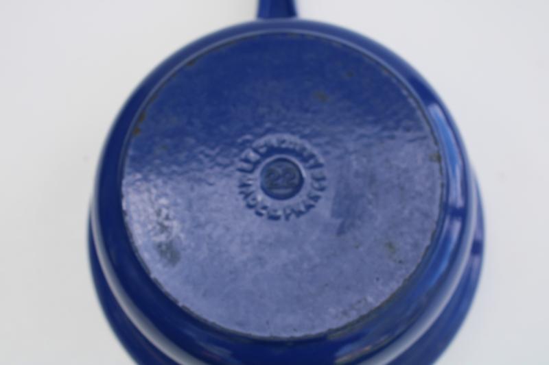 vintage Le Creuset France blue enamel cast iron saucepan, pot without lid 