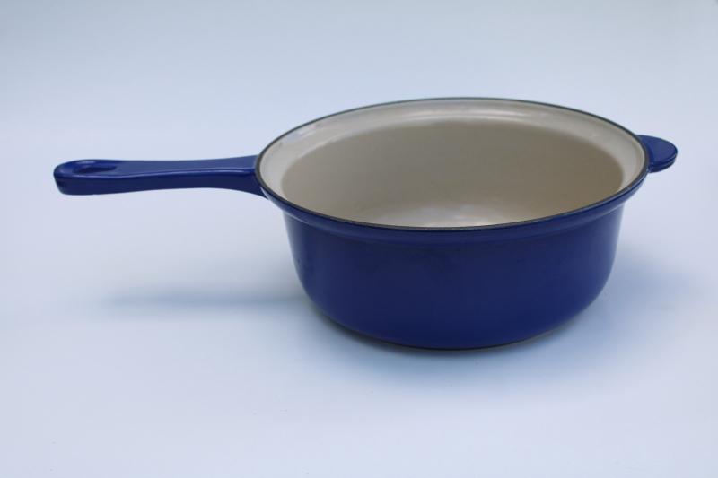 vintage Le Creuset France blue enamel cast iron saucepan, pot without lid 