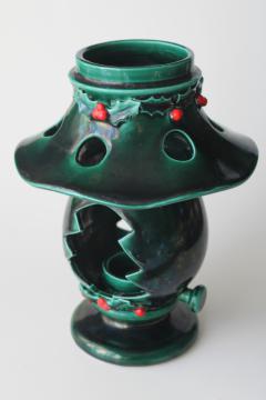 vintage Lefton Japan Christmas holly green ceramic lantern lamp candle holder