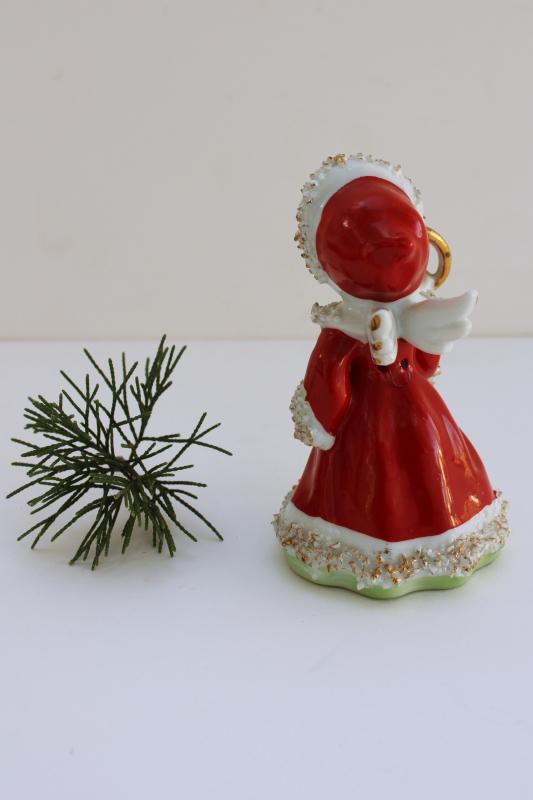 vintage Lefton Japan china figurine, spaghetti Santa girl angel Christmas bell
