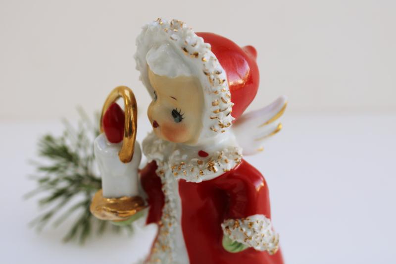 vintage Lefton Japan china figurine, spaghetti Santa girl angel Christmas bell