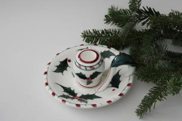vintage Lefton Japan hand painted candle holder, Christmas holly candy cane handled candlestick
