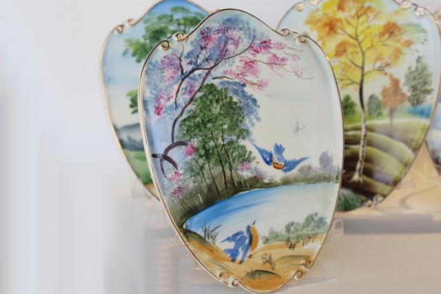 vintage Lefton Japan hand painted china wall plaques, changing seasons of the year
