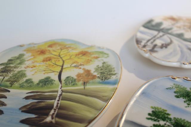 vintage Lefton Japan hand painted china wall plaques, changing seasons of the year
