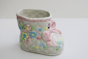 vintage Lefton china, hand painted Japan ceramic planter, 1980s baby bootie