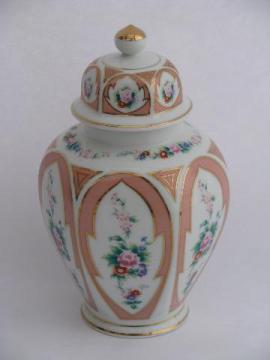 vintage Lefton china handpainted porcelain ginger jar w/ cover, Lefton's Japan label