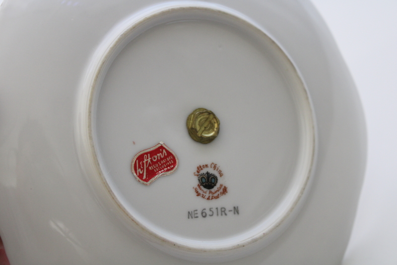 vintage Lefton rose chintz china candy dish, tiny plate w/ center handle trinket tray