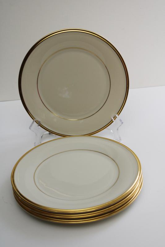 vintage Lenox Eternal salad plates set of 4, ivory china plain gold band trim
