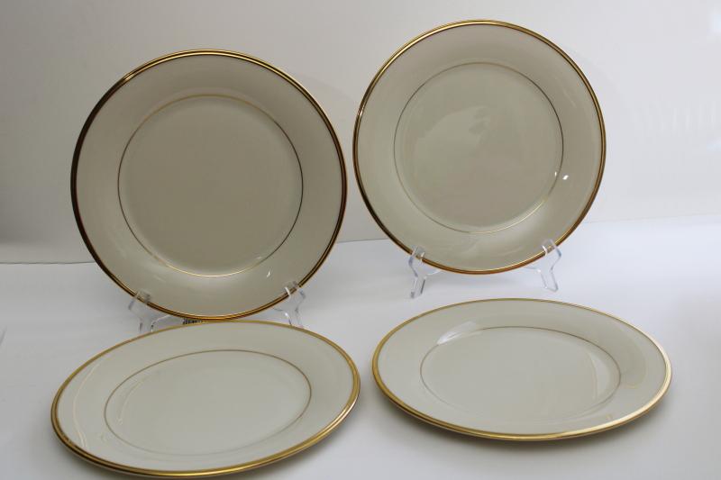 vintage Lenox Eternal set of 4 dinner plates, wedding band ivory china w/ gold trim