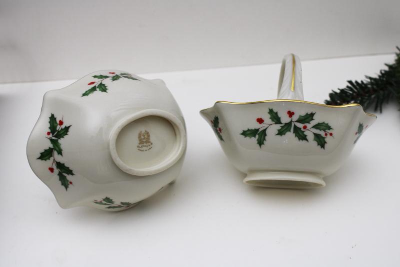 vintage Lenox china Christmas holly holiday pattern basket shaped candy dishes