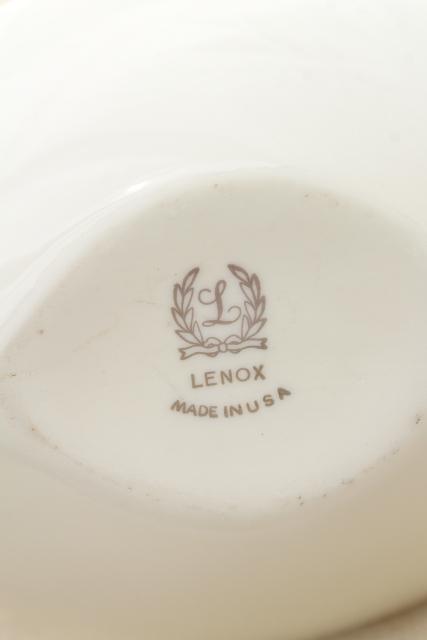 vintage Lenox china dish, old ivory / gold giftware, handkerchief shape double bowl