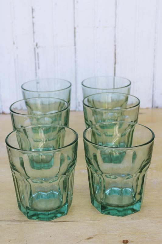 vintage Libbey Gibraltar spanish green glass drinking glasses, french  bistro tumblers