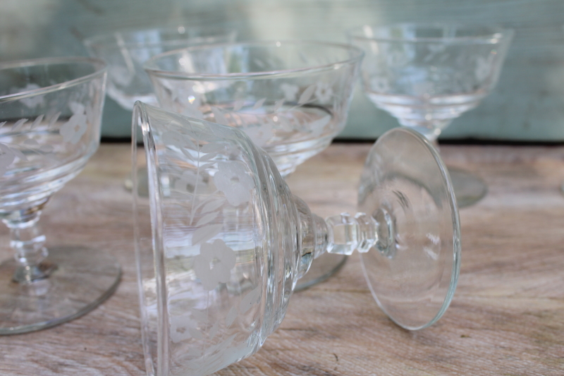 vintage Libbey Rock Sharpe crystal clear glass sherbet glasses, Halifax floral cut