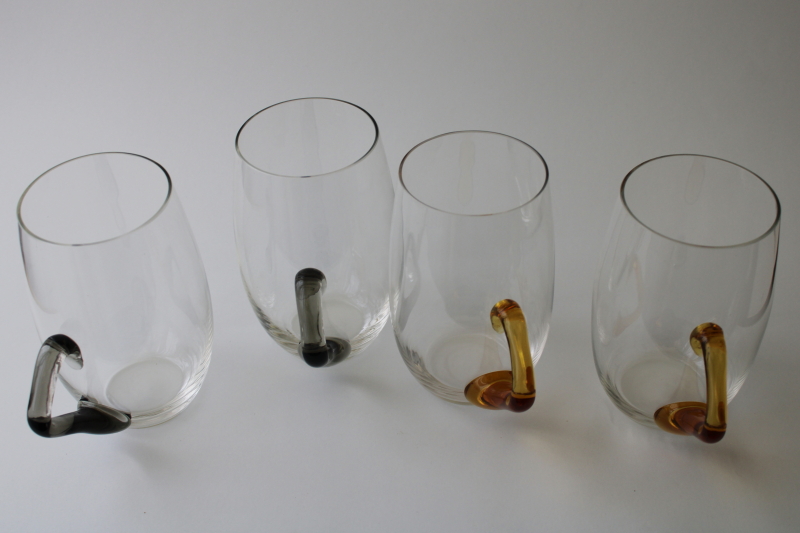 vintage Libbey beer glasses or large stein mugs, clear glass w/ smoke amber handles