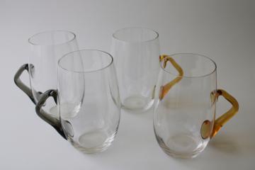 vintage Libbey beer glasses or large stein mugs, clear glass w/ smoke amber handles