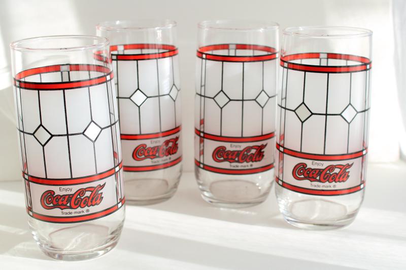 vintage Libbey glass Coke glasses, Coca-Cola window pattern 