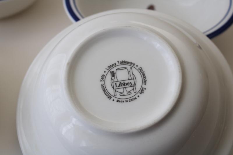 vintage Libbey restaurant ware ironstone china soup bowls, nautical lighthouse