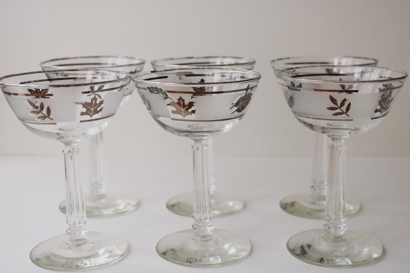 vintage Libbey silver foliage frosted glass champagne or cocktail glasses set 