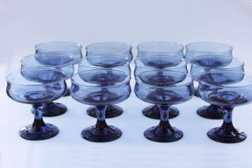 vintage Libbey stemware, dusky blue glass, set of 12 champagne glasses Connoisseur tulip