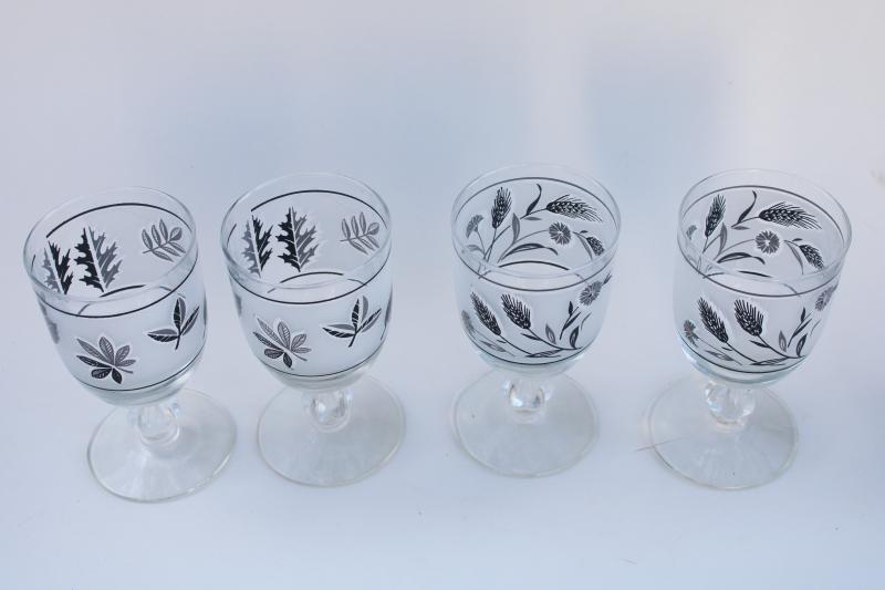 vintage Libbey stemware, wine glass goblets in silver foliage & wildflower wheat
