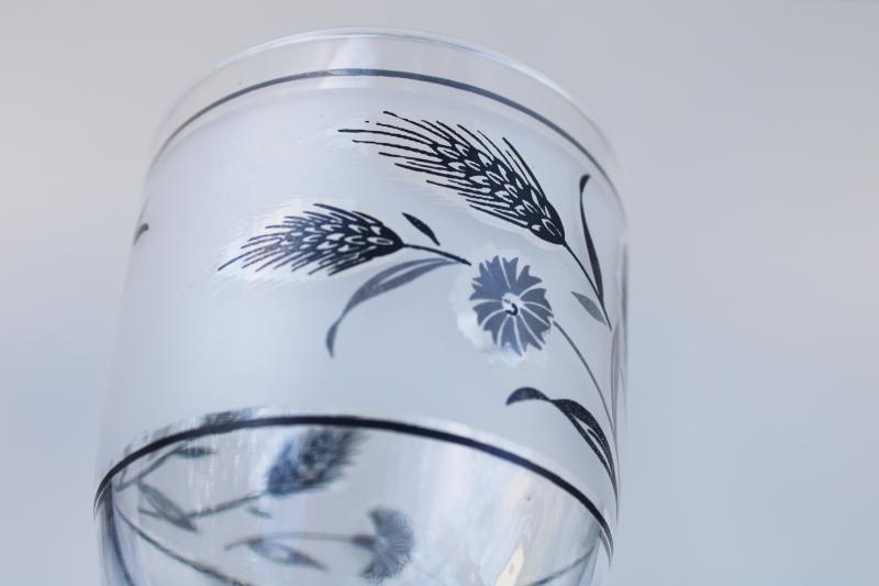 vintage Libbey stemware, wine glass goblets in silver foliage & wildflower wheat